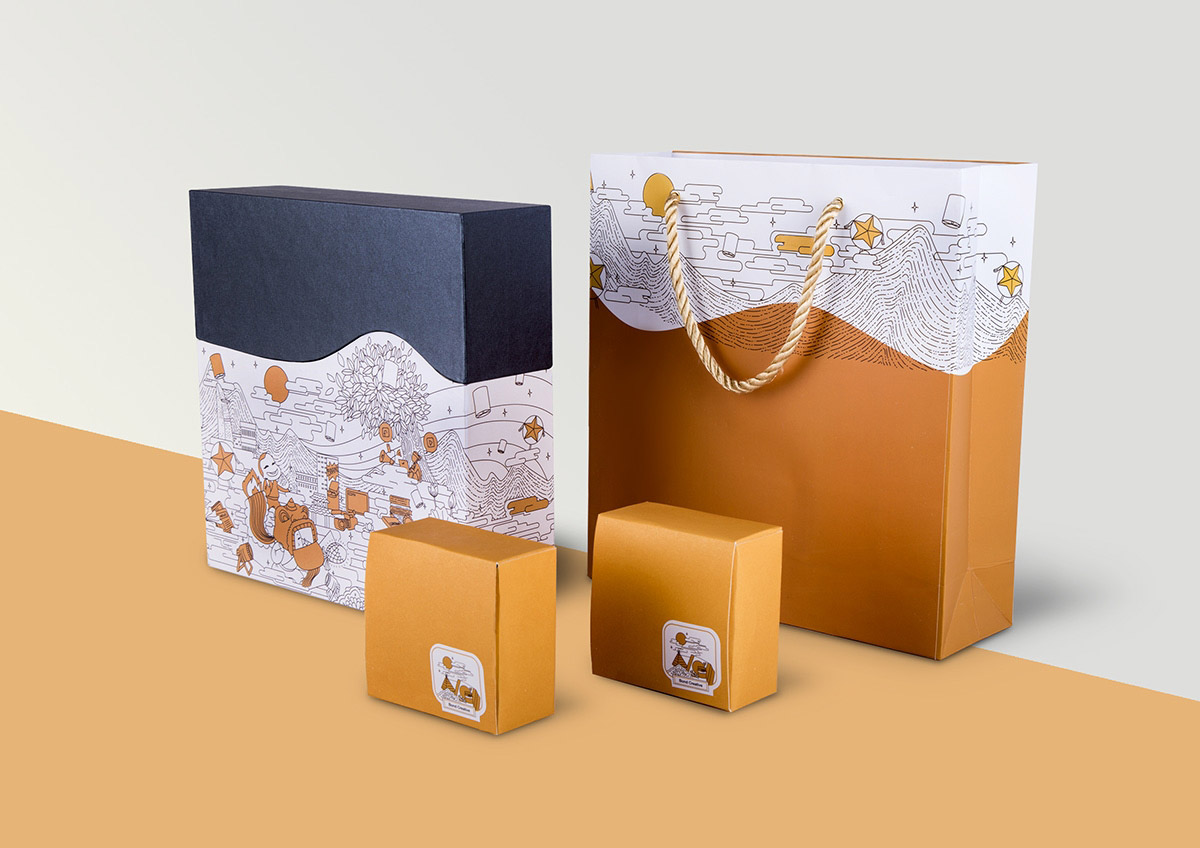 越南月餅插畫(huà)禮盒包裝展示